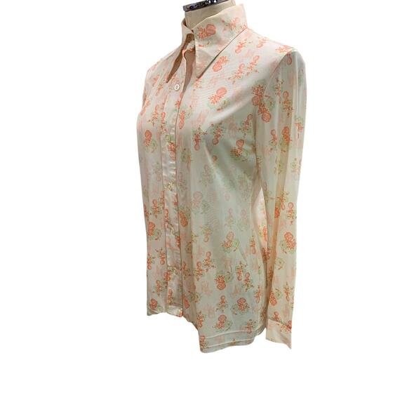 Large Cos Cob Vintage 1960s Womens Polyester Button Up Shirt Blouse Defects - Picture 2 of 7